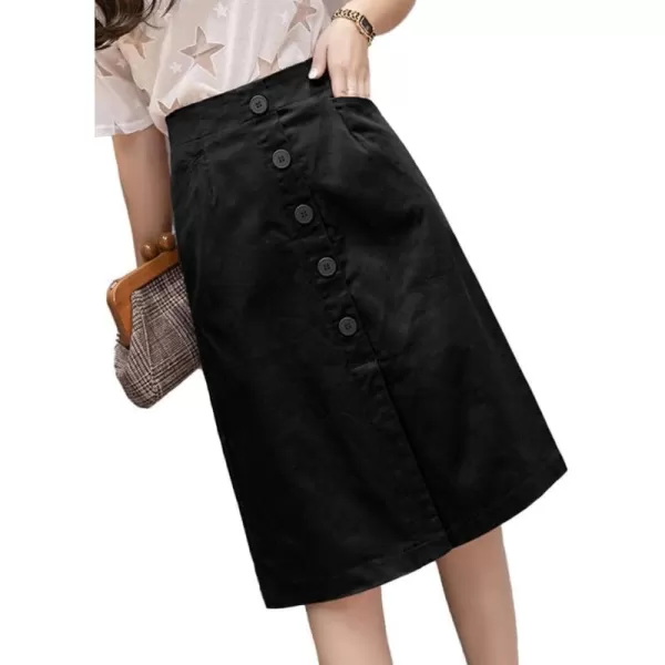 IDEALSANXUN Denim Midi Skirts for Women Summer High Waisted Slit A Line Jean Long SkirtBlack