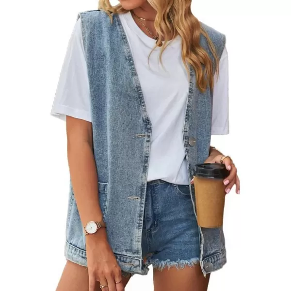 IDEALSANXUN Denim Vest for Women Fashion Casual Sleeveless Tops Jackets Oversized Vests Jean Jacket WaistcoatBlue