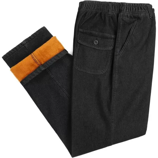 IDEALSANXUN Fleece Lined Jeans Mens Elastic Waist Thicken Warm Loose Denim PantsBlackFleece