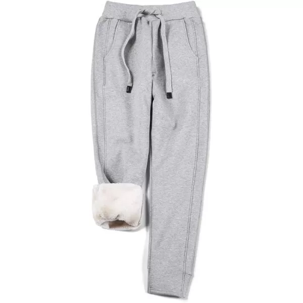 IDEALSANXUN Fleece Lined Jersey Pants for Womens Drawstring Sherpa Lined Jogger Winter Warm SweatpantsLight Grey
