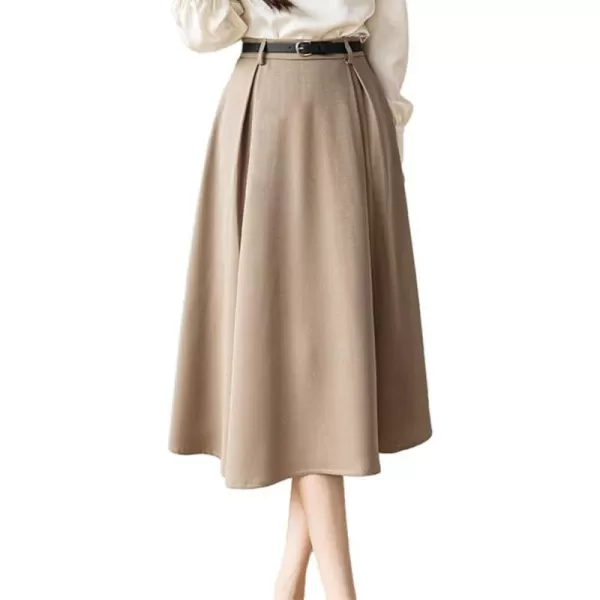 IDEALSANXUN Flowy Midi Skirt for Women High Waisted A Line Suit Pleated Fall Winter 2023 Long SkirtKhaki