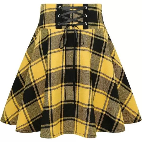 IDEALSANXUN Gothic Plaid Mini Skirts for Womens Short High Waist Plaid SkirtsPlaid Yellow 01