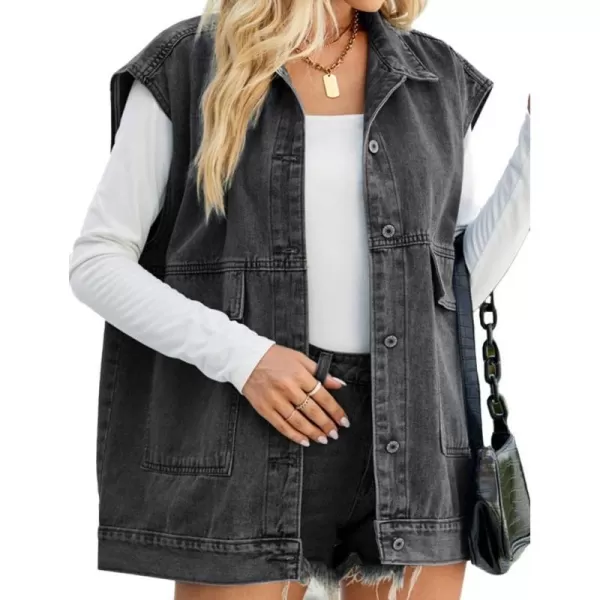 IDEALSANXUN Jean Vest for Women Fashion Oversized Jean Jacket Denim Vest Casual Sleeveless Tops Jackets WaistcoatGrey