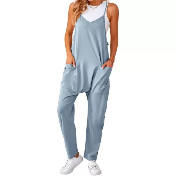 IDEALSANXUN Jumpsuits for Women Wide Leg Spaghetti Strap Cotton Stretchy Overalls Romper 2023Light Blue