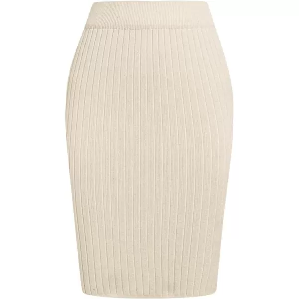 IDEALSANXUN Knit Skirts for Women Trendy 2023 Fall Winter High Waisted Knee Length Bodycon Pencil Ribbed Midi Skirt with SlitBeige