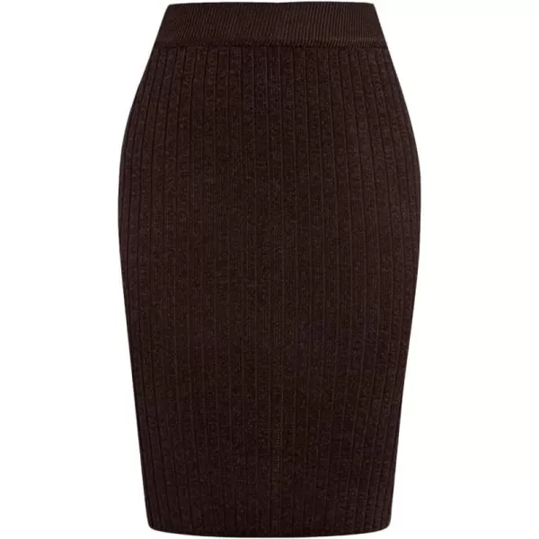 IDEALSANXUN Knit Skirts for Women Trendy 2023 Fall Winter High Waisted Knee Length Bodycon Pencil Ribbed Midi Skirt with SlitCoffee