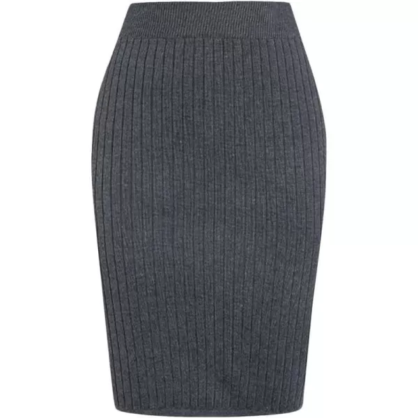 IDEALSANXUN Knit Skirts for Women Trendy 2023 Fall Winter High Waisted Knee Length Bodycon Pencil Ribbed Midi Skirt with SlitGrey