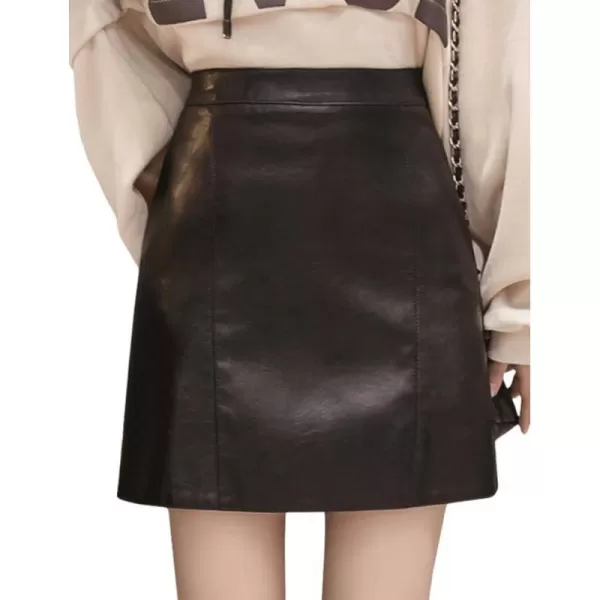 IDEALSANXUN Leather Mini Skirt for Women High Waisted PU A Line Glossy Fall SkirtsBlack