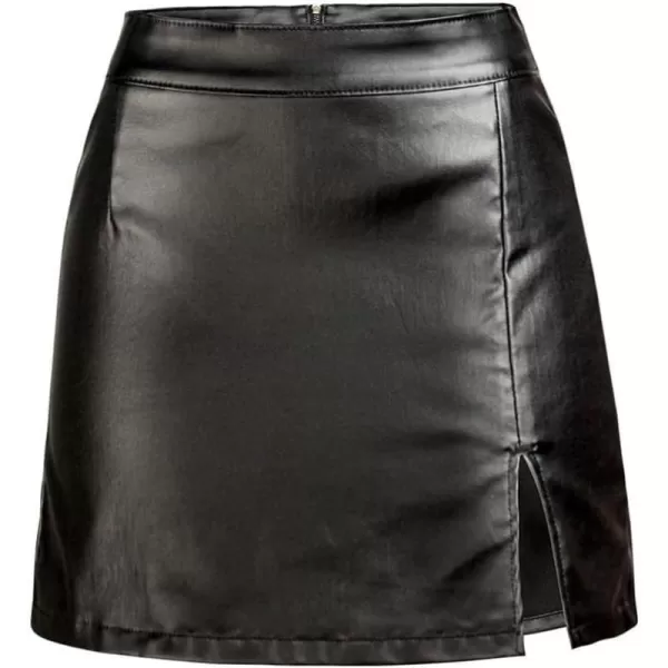IDEALSANXUN Leather Skirts for Women 2023 Fall Winter High Waisted Bodycon Pencil Sexy Mini Skirt with SlitBlack