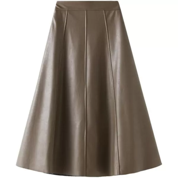 IDEALSANXUN Leather Skirts for Women Trendy High Waisted A Line Pu Leather Midi SkirtKhaki