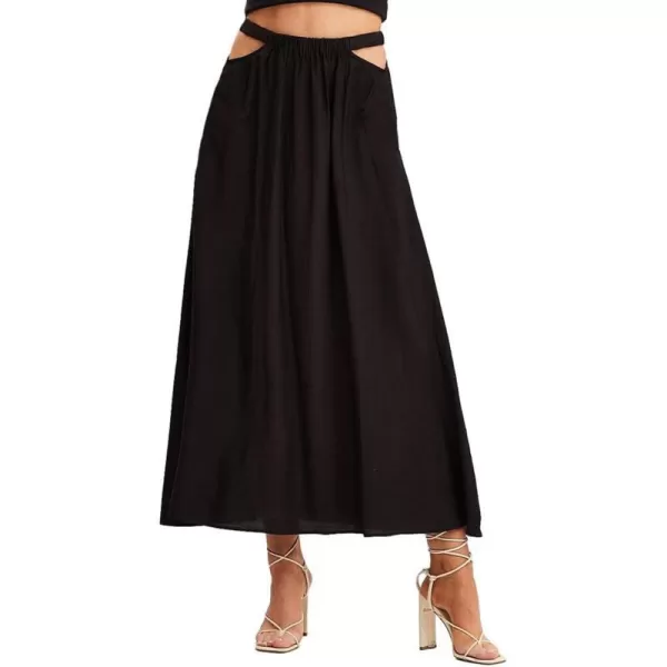 IDEALSANXUN Long Beach Skirt for Women Spring Summer 2024 High Waisted A Line Flowy Cotton Maxi SkirtBlack