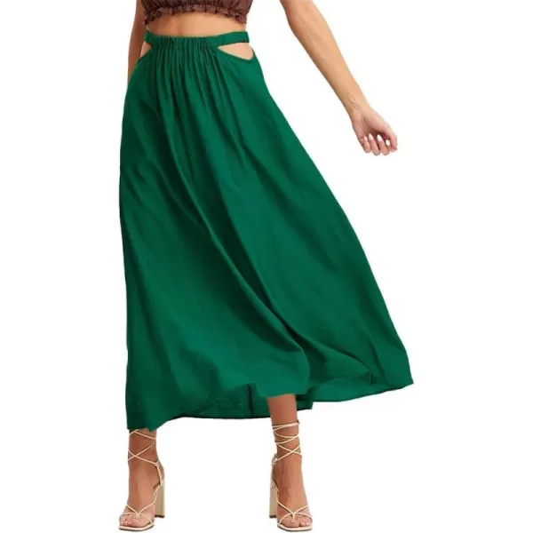 IDEALSANXUN Long Beach Skirt for Women Spring Summer 2024 High Waisted A Line Flowy Cotton Maxi SkirtGreen