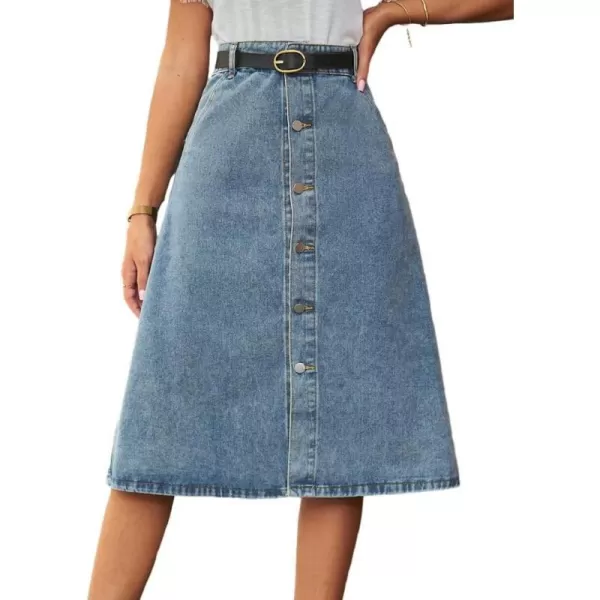 IDEALSANXUN Long Denim Skirts for Women Trendy 2023 Elastic High Waisted A Line Midi Jean Skirt Y2kBlue