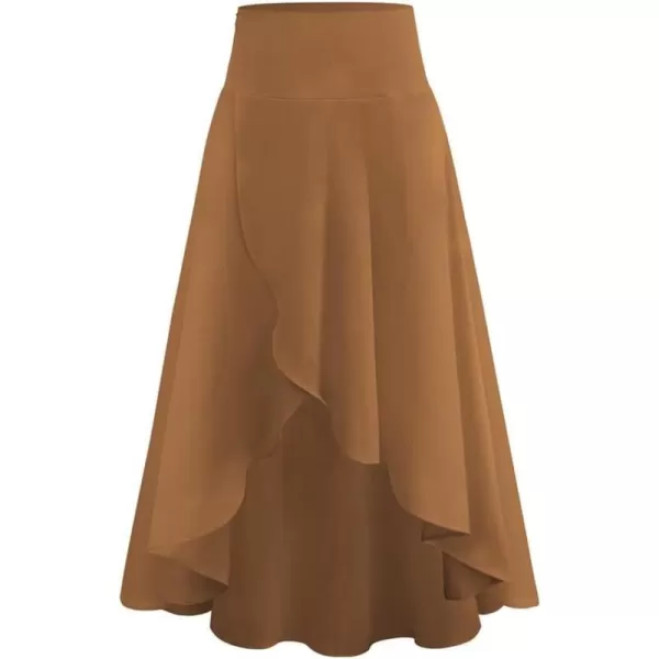 IDEALSANXUN Long Skirts for Women Trendy Summer High Waisted Slit Ruffle Beach Flowy Maxi SkirtBrown