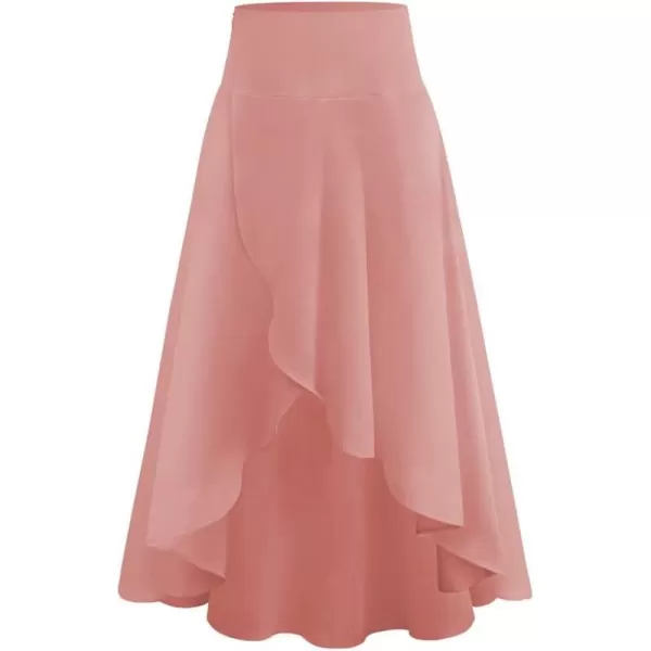 IDEALSANXUN Long Skirts for Women Trendy Summer High Waisted Slit Ruffle Beach Flowy Maxi SkirtPink