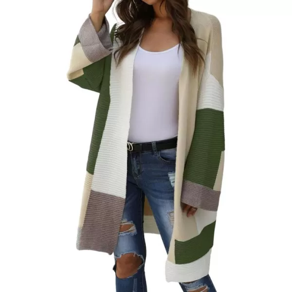 IDEALSANXUN Long Sweater Cardigan Women Oversized Color Block Bell Sleeve Fall Winter 2023 Casual Jacket CoatGreen