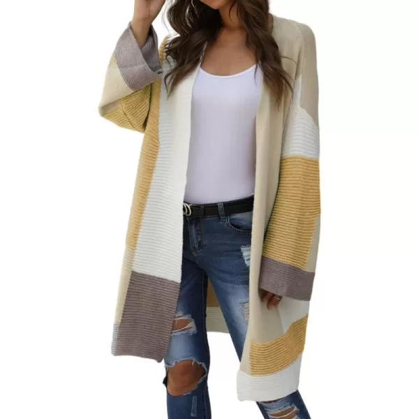 IDEALSANXUN Long Sweater Cardigan Women Oversized Color Block Bell Sleeve Fall Winter 2023 Casual Jacket CoatKhaki