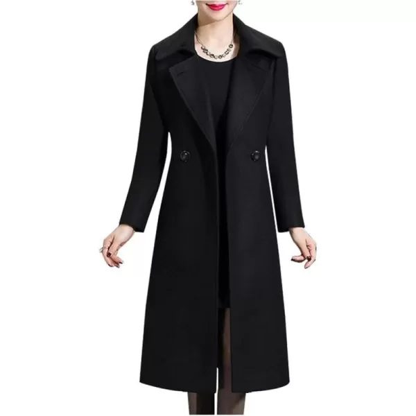 IDEALSANXUN Long Wool Coats for Women Double Breasted Vintage Fall Winter Pea Coat JacketsBlack