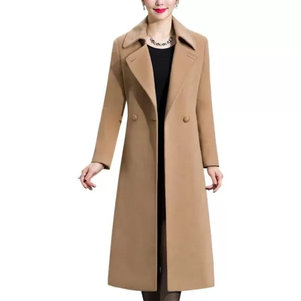 IDEALSANXUN Long Wool Coats for Women Double Breasted Vintage Fall Winter Pea Coat JacketsKhaki