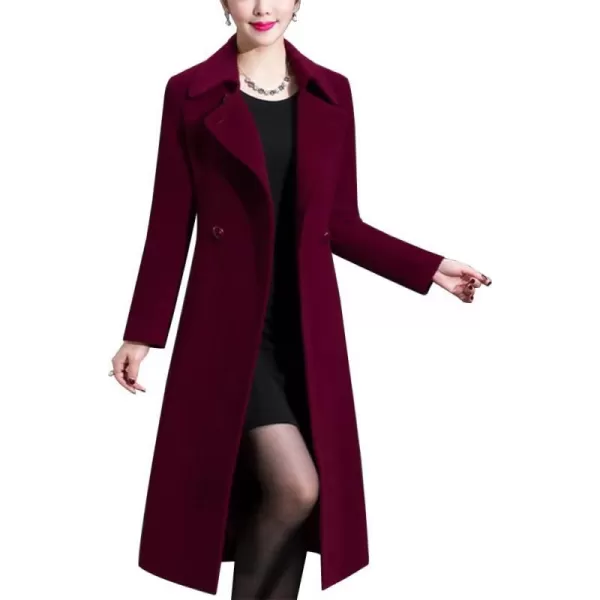 IDEALSANXUN Long Wool Coats for Women Double Breasted Vintage Fall Winter Pea Coat JacketsWine