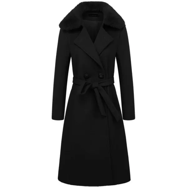 IDEALSANXUN Long Wool Jackets for Womens Faux Fur Collar Slim Fit Pea Coat OutwearBlack