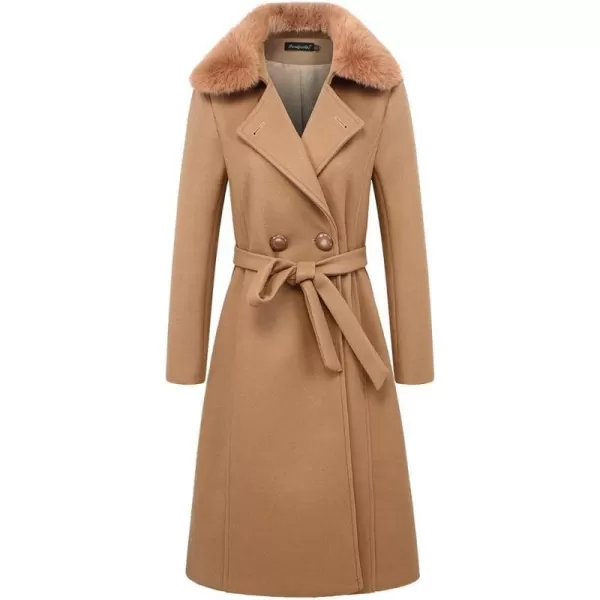 IDEALSANXUN Long Wool Jackets for Womens Faux Fur Collar Slim Fit Pea Coat OutwearKhaki