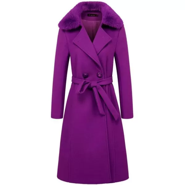 IDEALSANXUN Long Wool Jackets for Womens Faux Fur Collar Slim Fit Pea Coat OutwearPurple