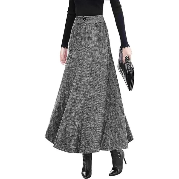 IDEALSANXUN Long Wool Skirts for Womens Fall Winter High Waist Vintage Pleated SkirtsBlack White