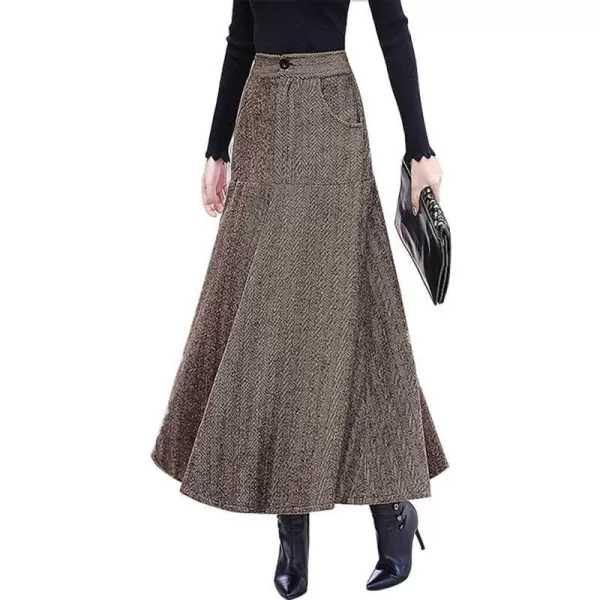 IDEALSANXUN Long Wool Skirts for Womens Fall Winter High Waist Vintage Pleated SkirtsCoffee 6