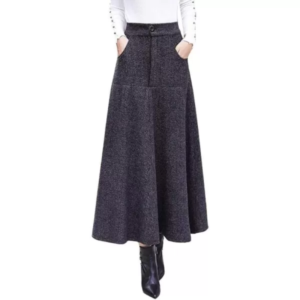 IDEALSANXUN Long Wool Skirts for Womens Fall Winter High Waist Vintage Pleated SkirtsDark Grey 4