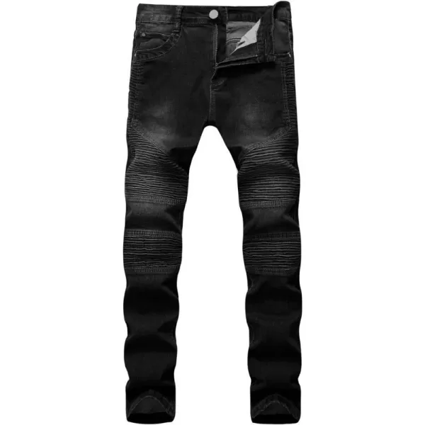 IDEALSANXUN Mens Biker Skinny Jeans Ripped Slim Fit Stretchy JeansBlack