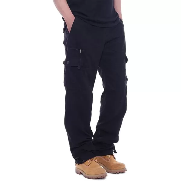 IDEALSANXUN Mens Cargo Pants Casual Elastic Waist Loose Straight Leg Cargo PantsBlack