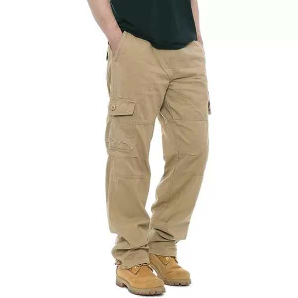 IDEALSANXUN Mens Cargo Pants Casual Elastic Waist Loose Straight Leg Cargo PantsKhaki