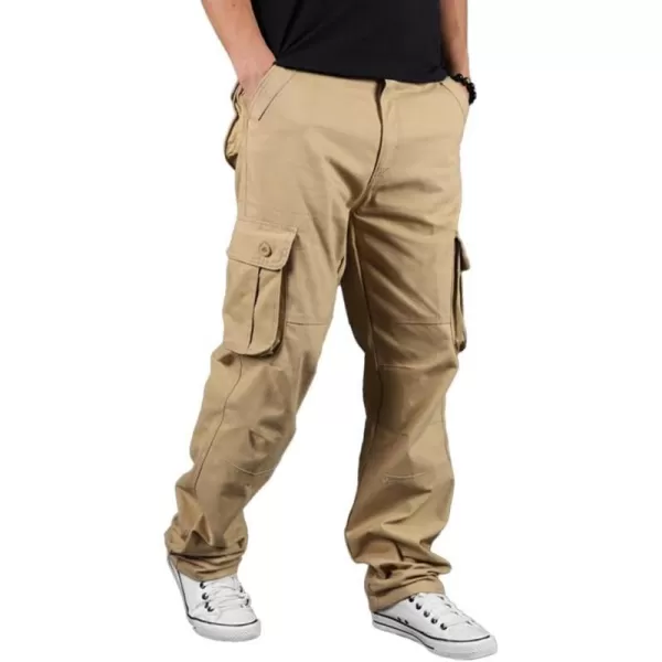 IDEALSANXUN Mens Cargo Pants Relaxed Fit Streetwear Hiking Travel Baggy Cargo PantsKhaki