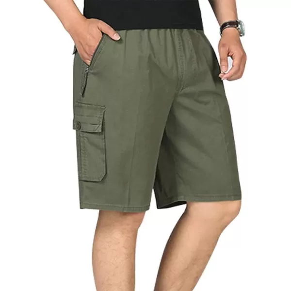 IDEALSANXUN Mens Casual Loose Cotton Cargo Shorts with Elastic WaistArmy