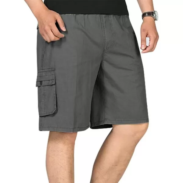 IDEALSANXUN Mens Casual Loose Cotton Cargo Shorts with Elastic WaistDark Grey