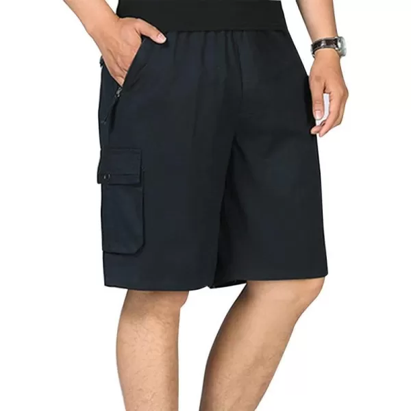 IDEALSANXUN Mens Casual Loose Cotton Cargo Shorts with Elastic WaistDeep Blue