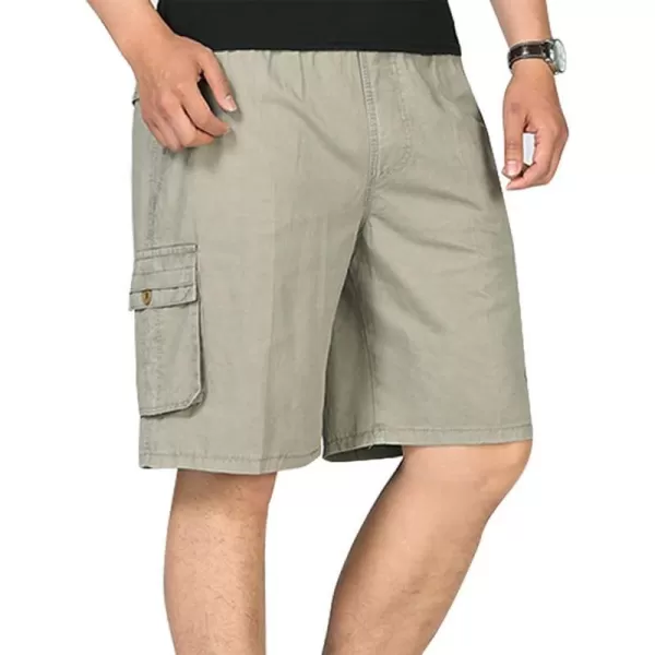 IDEALSANXUN Mens Casual Loose Cotton Cargo Shorts with Elastic WaistKhaki