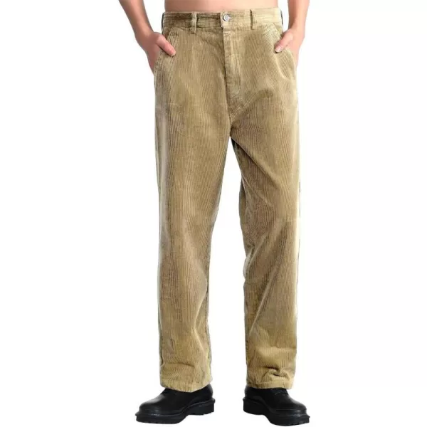 IDEALSANXUN Mens Corduroy Pants Flat Front Straight Leg Casual PantsKhaki