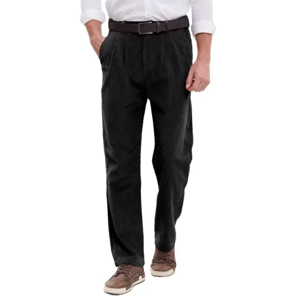 IDEALSANXUN Mens Corduroy Pants Pleated Casual Straght Leg Fall Winter Dress Pant Trouser1black