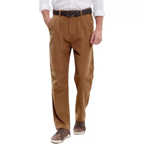 IDEALSANXUN Mens Corduroy Pants Pleated Casual Straght Leg Fall Winter Dress Pant Trouser1brown