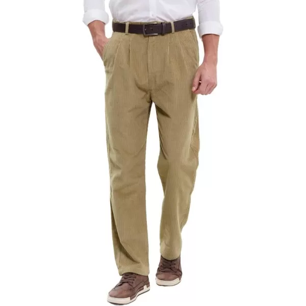 IDEALSANXUN Mens Corduroy Pants Pleated Casual Straght Leg Fall Winter Dress Pant Trouser1khaki