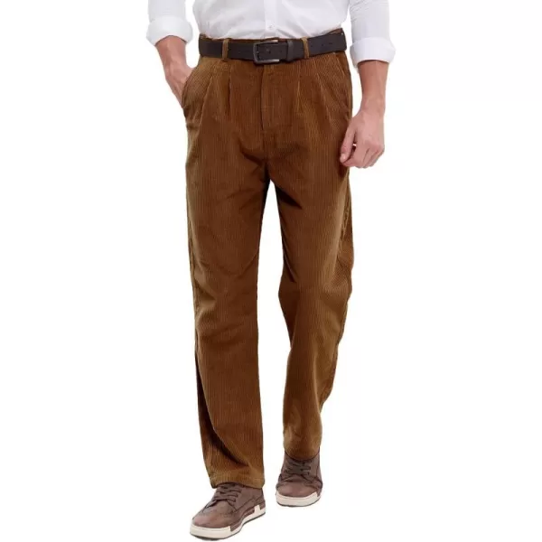 IDEALSANXUN Mens Corduroy Pants Pleated Casual Straght Leg Fall Winter Dress Pant TrouserBrown New