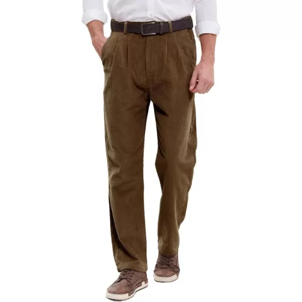 IDEALSANXUN Mens Corduroy Pants Pleated Casual Straght Leg Fall Winter Dress Pant TrouserCoffee