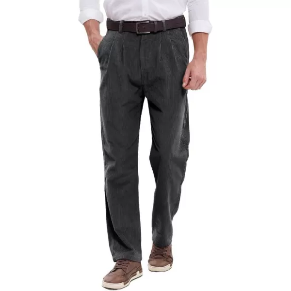 IDEALSANXUN Mens Corduroy Pants Pleated Casual Straght Leg Fall Winter Dress Pant TrouserDark Grey