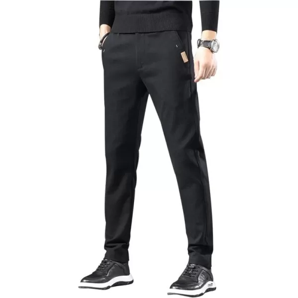 IDEALSANXUN Mens Cotton Pants Slim Fit Stretch Chino Pants Straight Leg Dress PantBlack