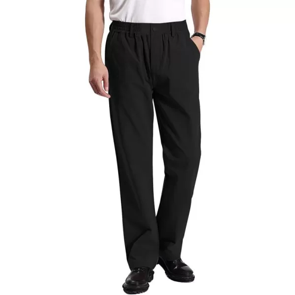 IDEALSANXUN Mens Elastic Waist Casual Relaxed Fit Twill Pants with Zipper and ButtonBlack