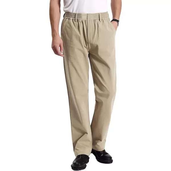 IDEALSANXUN Mens Elastic Waist Casual Relaxed Fit Twill Pants with Zipper and ButtonKhaki