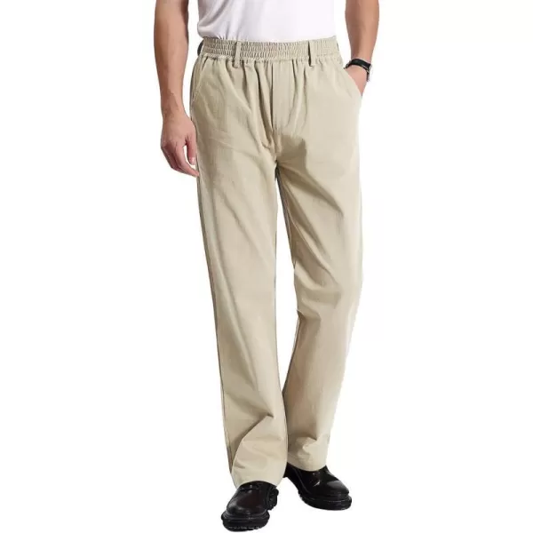 IDEALSANXUN Mens Elastic Waist Casual Relaxed Fit Twill PantsLight Khaki