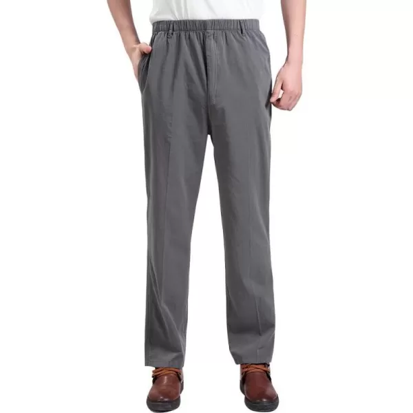 IDEALSANXUN Mens Elastic Waist Loose Pull On Pant Casual Cotton Twill PantsDark Grey